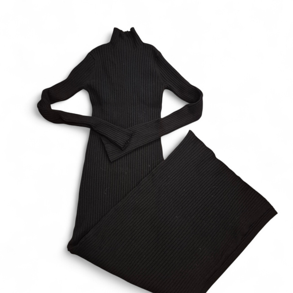 Future Collective Black Ribbed Turtleneck Bodycon Maxi Dress Size XS